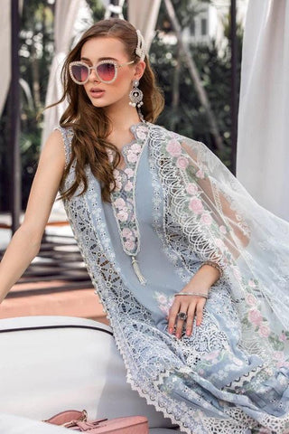 Maria.B Luxury Lawn Collection 3 Pieces Unstitched D-10 Ice Blue - Yumnaz