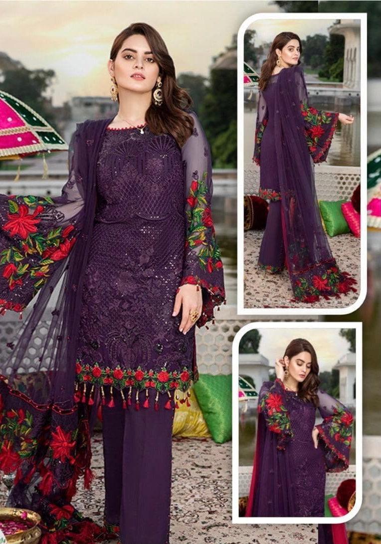 Embroidered Chiffon Suit - Yumnaz